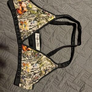 Dior Floral Triangle Bralette in Black Trim with Multicolor Print